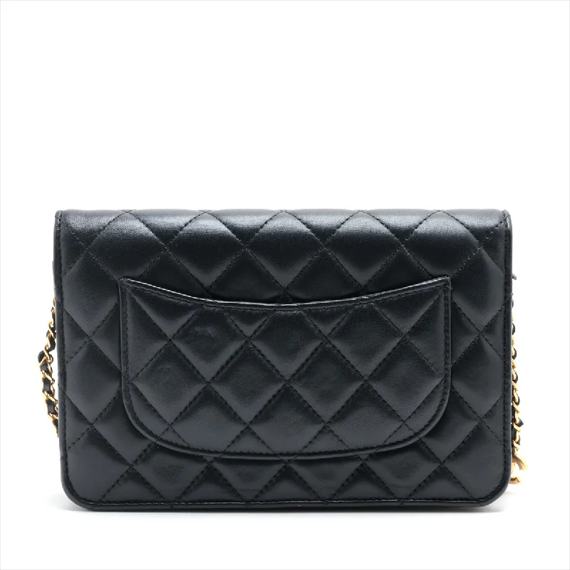 Chanel Lambskin  Chain Wallet Heart Black G