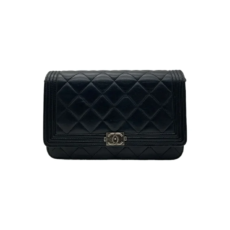 Lambskin Quilted Boy Wallet on Chain WOC Black RHW