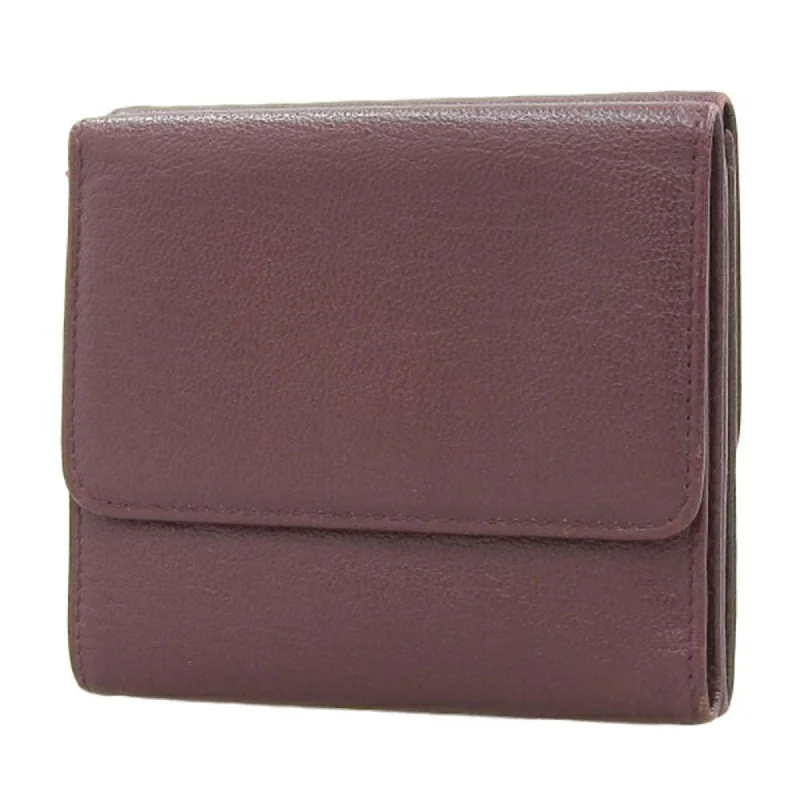 CHANEL Leather Cocomark Trifold Wallet Bordeaux Ladies