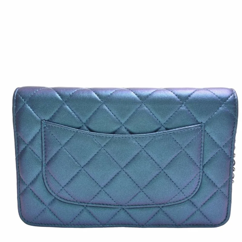 CHANEL Leather Matelasse Coco Mark Chain Shoulder Long Wallet Blue Ladies