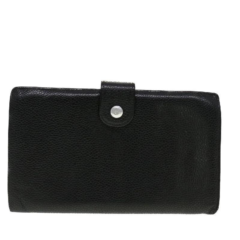 CHANEL Long Wallet Caviar Skin Black CC  ti1128