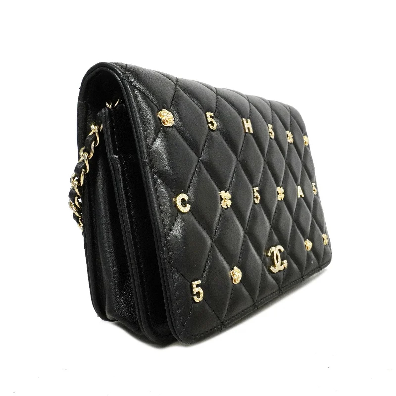 Chanel Matelasse Chain Wallet Icon Gold Hardware Women's Lambskin Chain/Shoulder Wallet Black