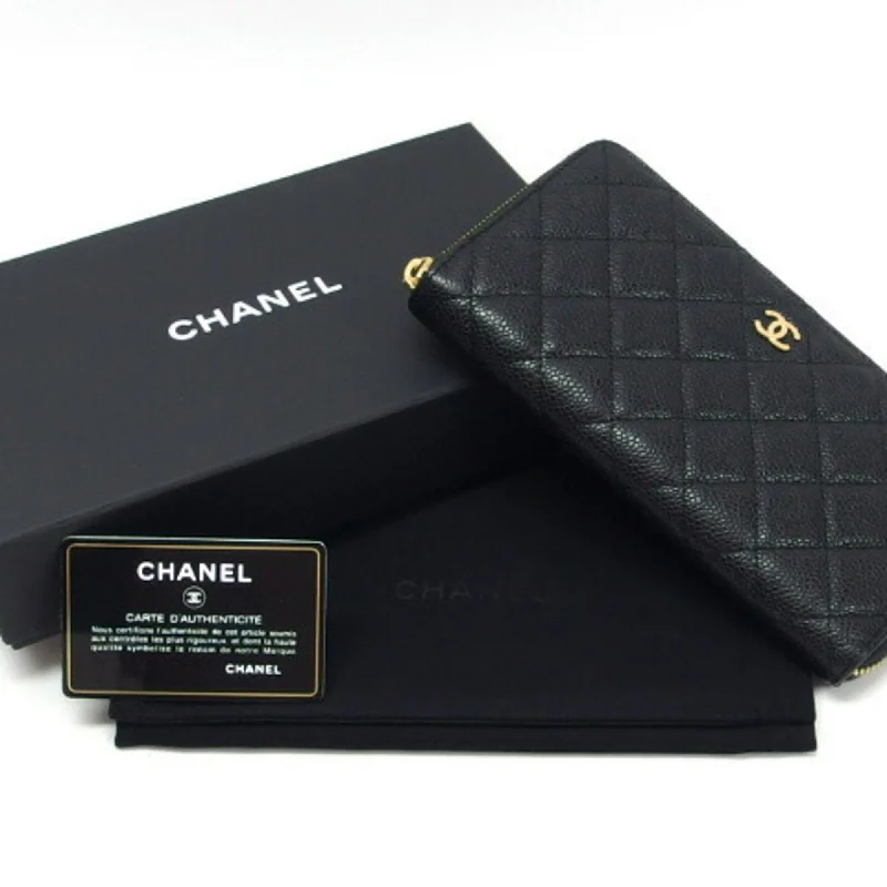 CHANEL Matelasse round long wallet caviar skin