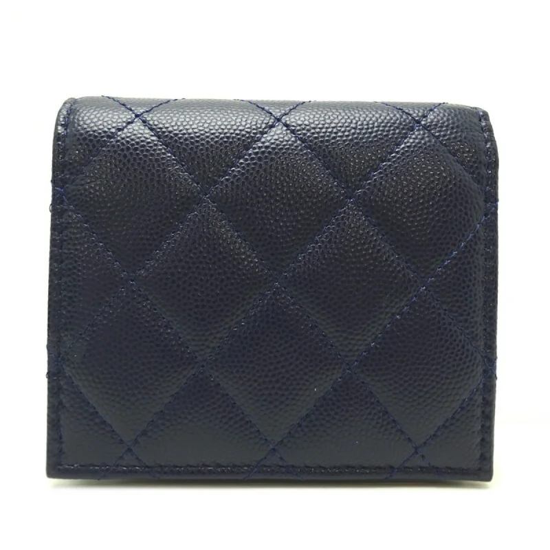 CHANEL Matelasse Small Ladies' Men's Long Wallet AP3341 Caviar Skin Navy