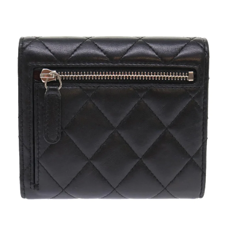 CHANEL Matelasse Wallet Lamb Skin Black CC  47561