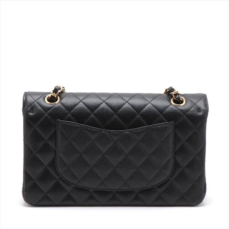 Chanel Matrasse 25 Caviar S Double Flap Double Chain Bag Black G  A01112