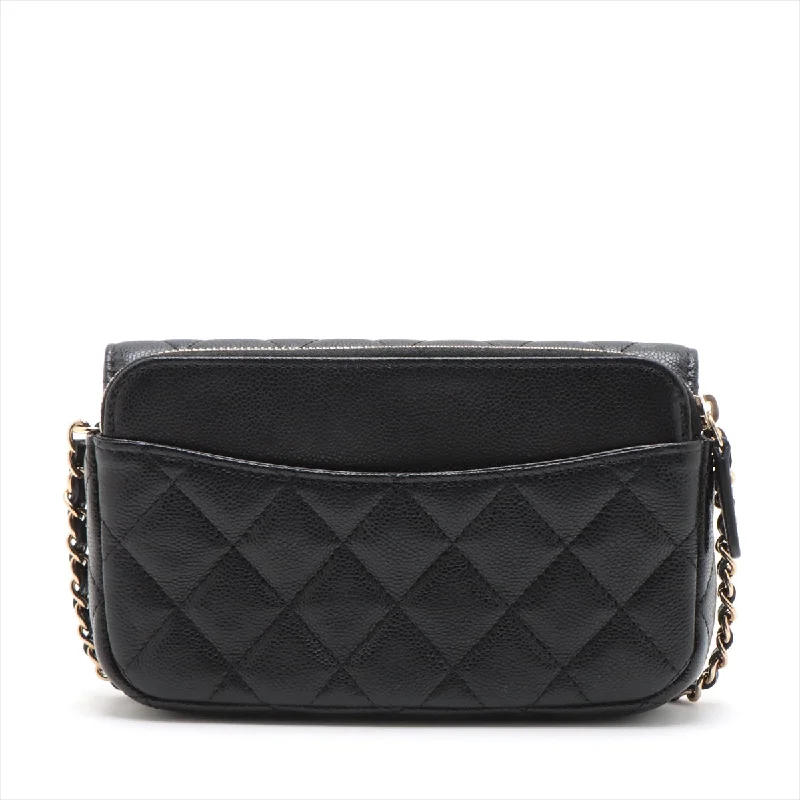 Chanel Matrasse Caviar S Chain Wallet Black G