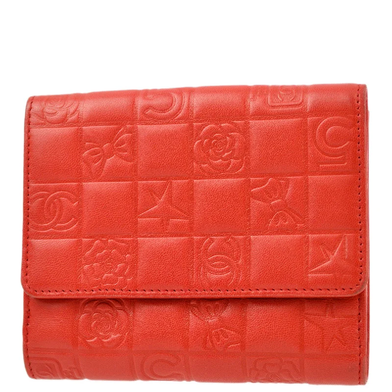 Chanel Red Lambskin Icon Bifold Wallet Purse