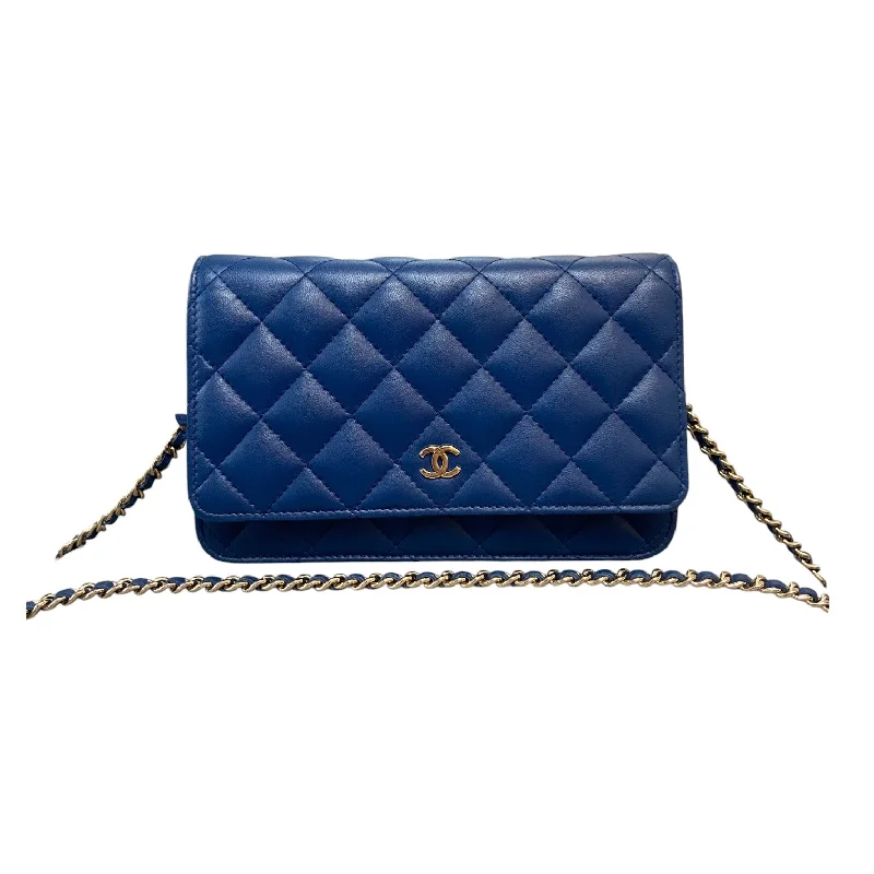 Wallet On Chain WOC Lambskin Quilted Blue GHW