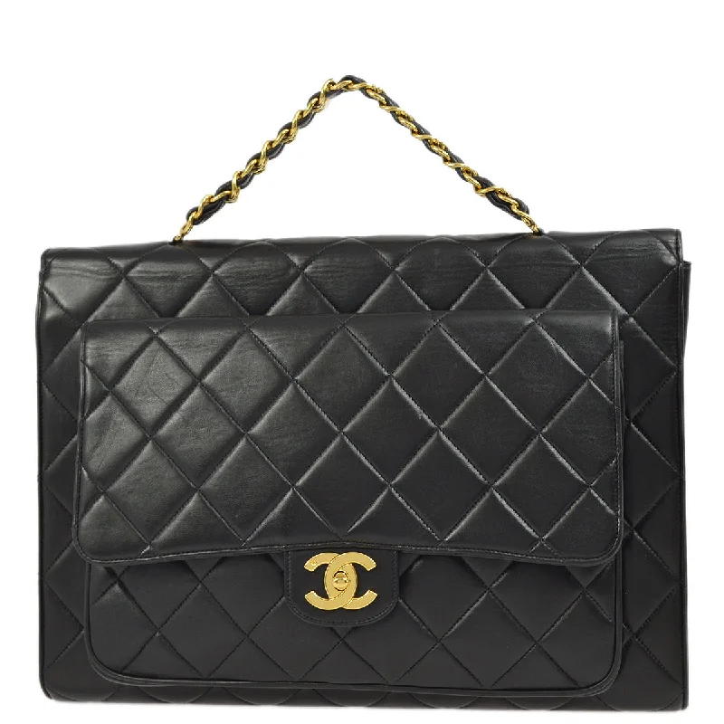 Chanel Black Lambskin Briefcase Business Handbag