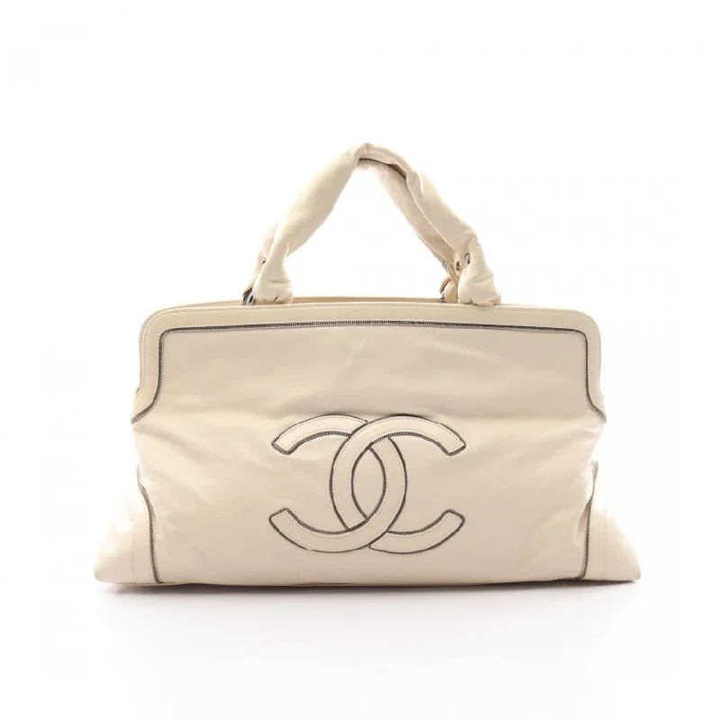 Chanel Big Coco Mark Handbag Leather Off White Silver Hardware 881657