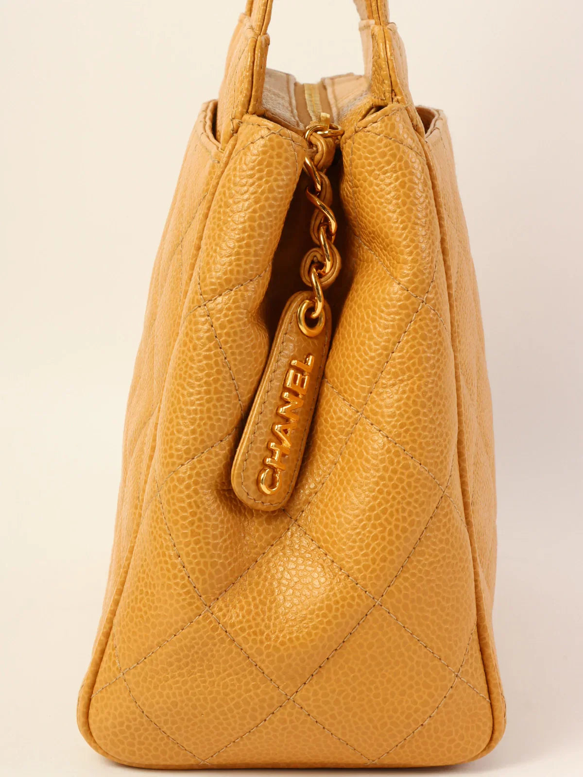 CHANEL Around 1997 Made Cc Mark Stitch Top Handle Bag Beige