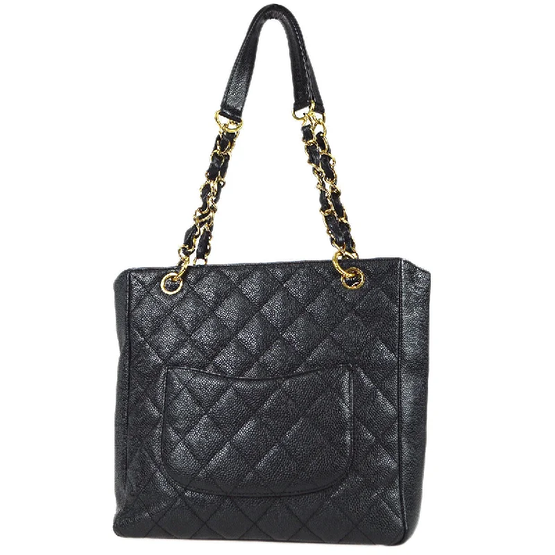 CHANEL Petite Shopping Tote PST Chain Tote Handbag Black Caviar 78557