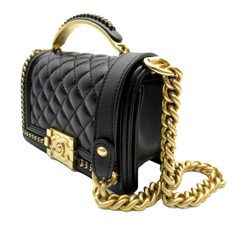 CHANEL Small Lambskin Boy Top Handle Satchel