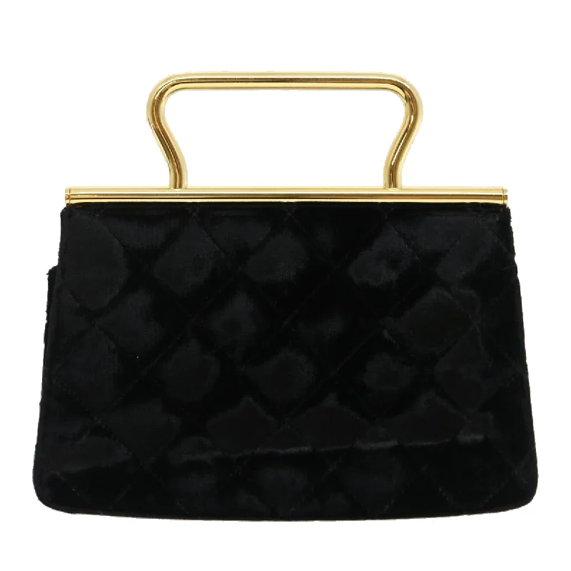 CHANEL Turn Lock Flap Matelasse Hand Bag velvet Black Gold CC  29565A