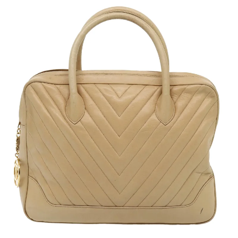 CHANEL V Stitch Hand Bag Leather 2way Beige Gold CC  yk14320