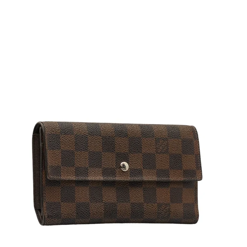 LOUIS VUITTON Damier Portefeuille International Long Wallet N61217 Ebene Brown PVC Leather Women's